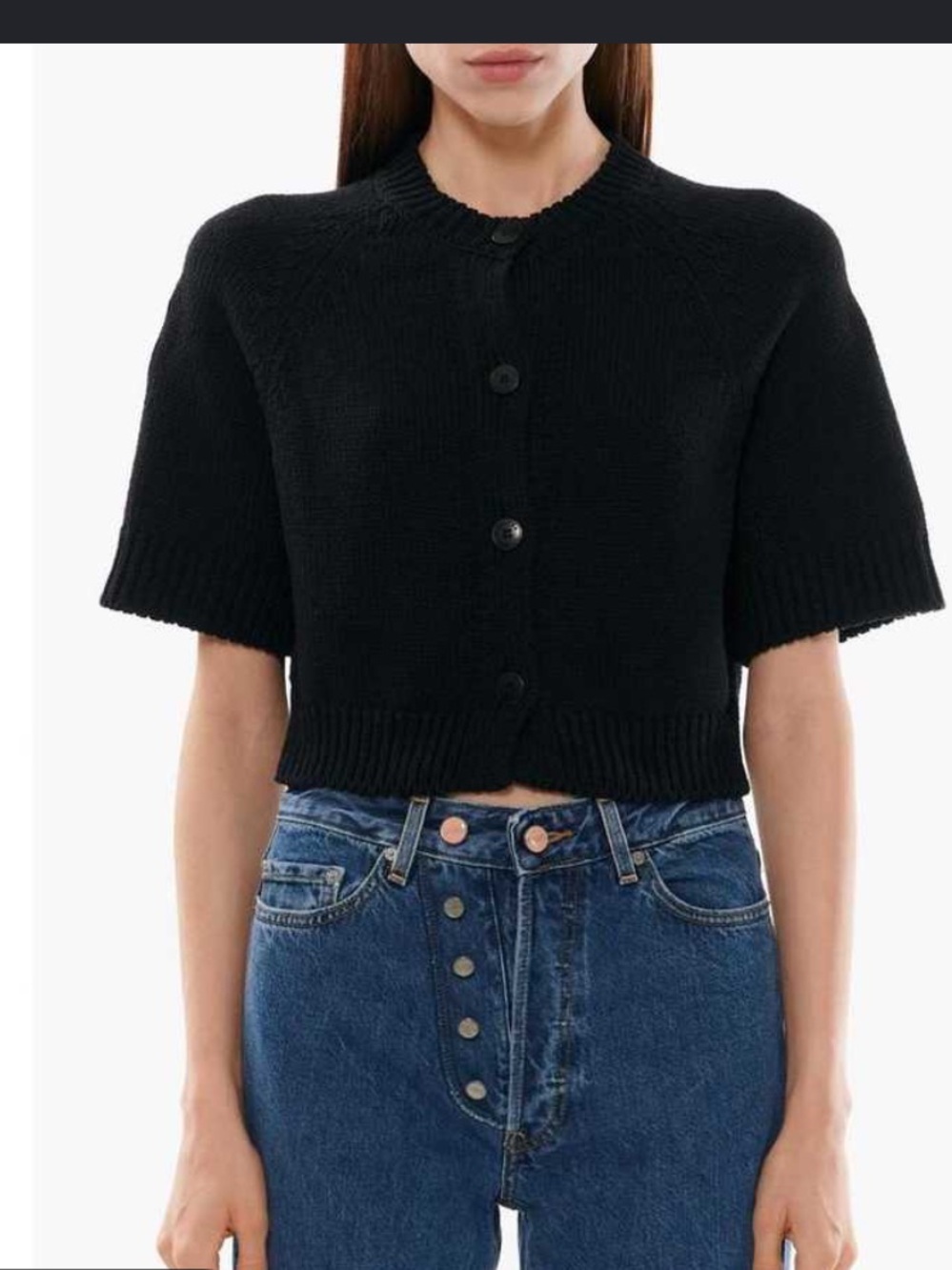 Ann Taylor Loft Sweater - black cropped short sleeve button front